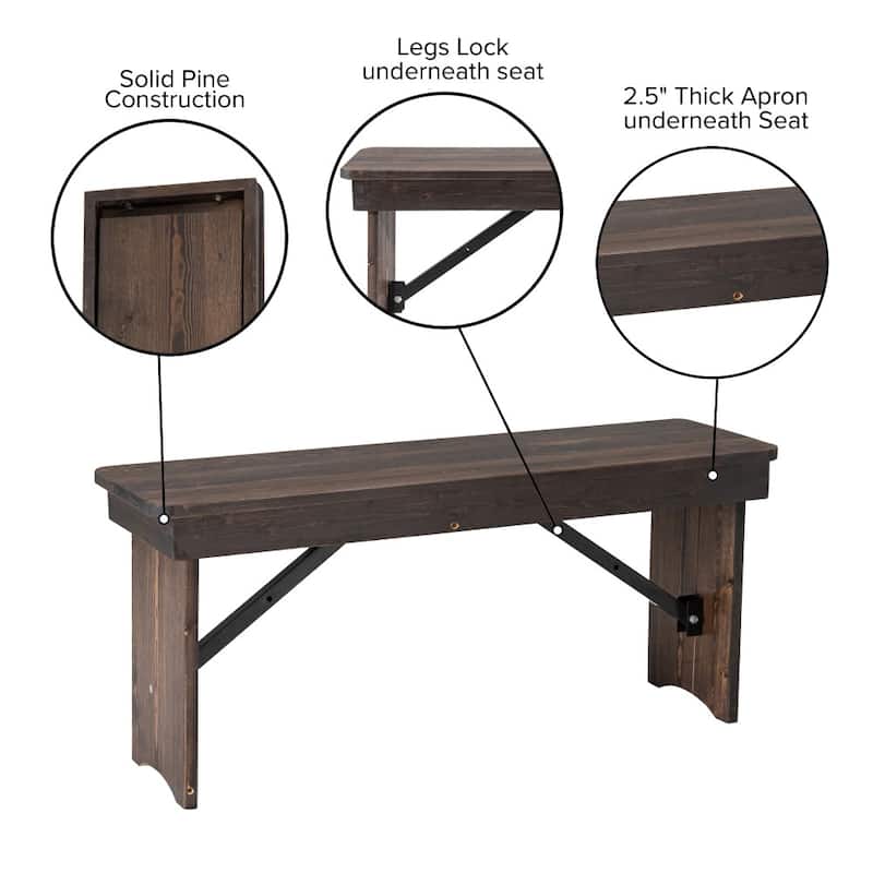 40" x 12" Antique Rustic Solid Pine Folding Farm Bench