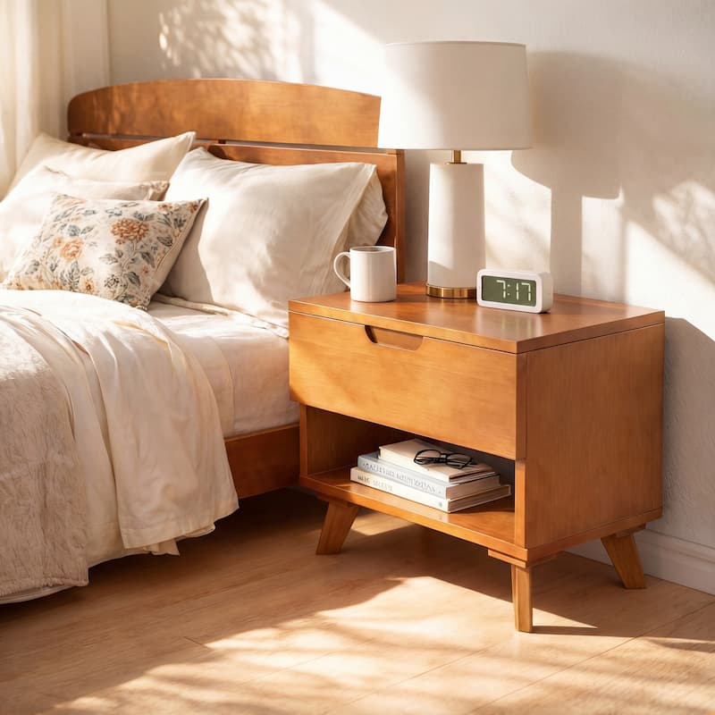 Christopher Knight Home - 23.9"W Mid-Century Nightstand with Solid Rubber Wood Legs