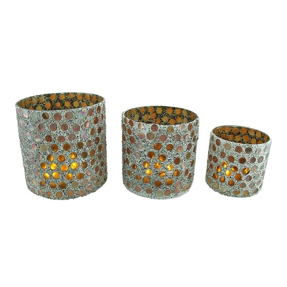 3 Piece Colorful Round Iridescent Mosaic Glass Votive Candle Holder Set Overstock 16941099
