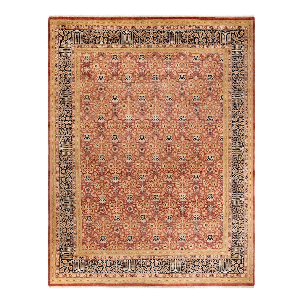 Overton Hand Knotted Wool Vintage Inspired Traditional Mogul Orange Area Rug - 9' 2" x 12' 0"