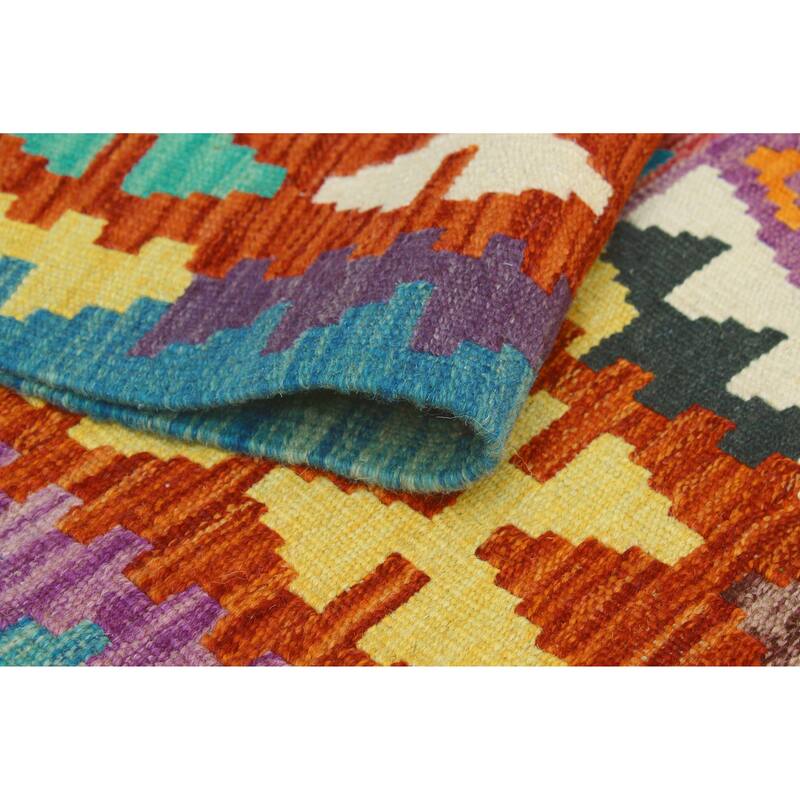 Flatweave Malik Red/Navy Runner - 2'7" x 9'11"