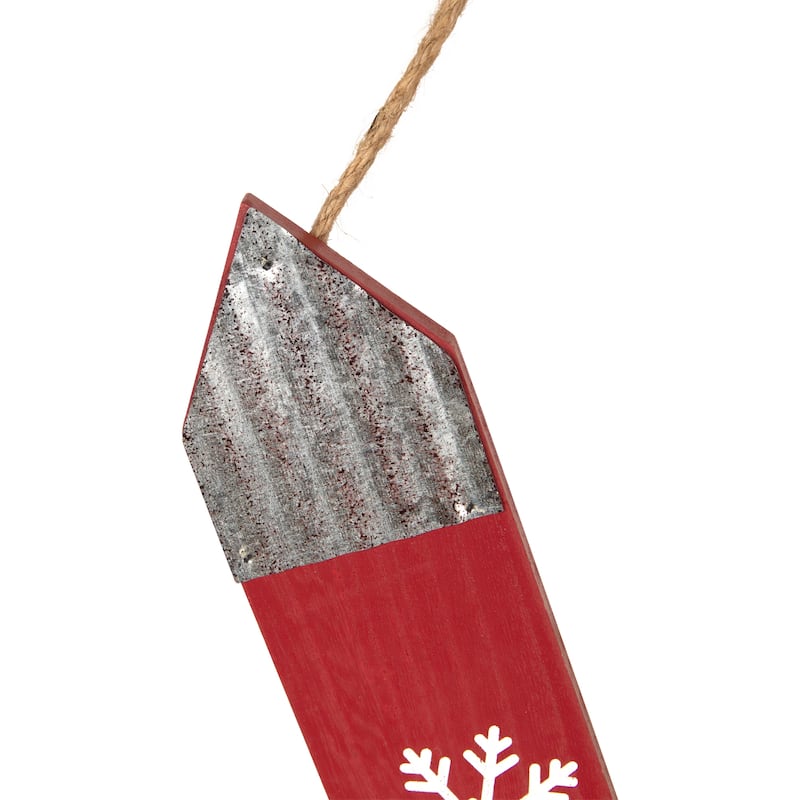 Wooden Welcome Skis with Christmas Stockings Hanging Decoration - 23.5"