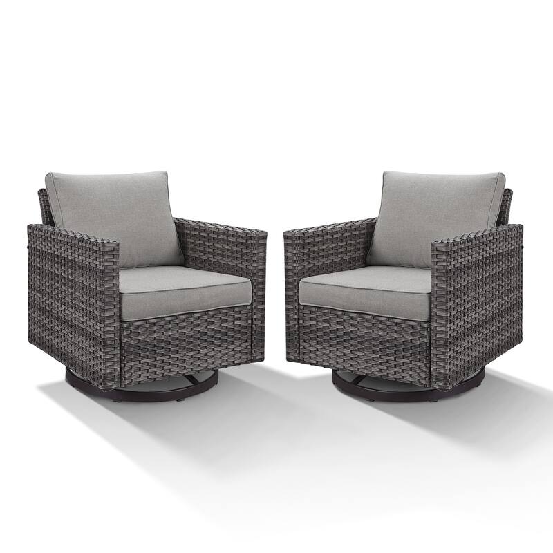 2 Pieces Outdoor Swivel Chairs with Thick Cushions