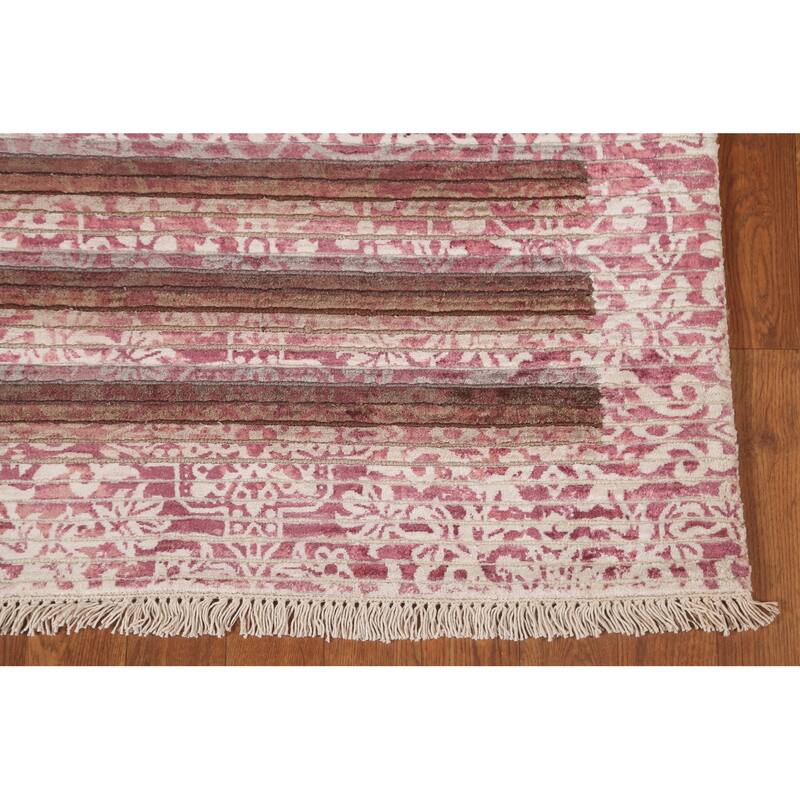 Striped Abstract Accent Rug Handmade Modern Wool Carpet - 2'8"x 4'9"
