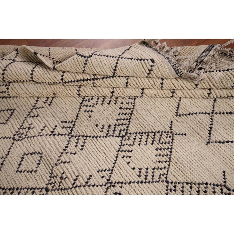 Earth Tone Trellis Moroccan Area Rug Handmade Wool Carpet - 8'1" x 9'6"