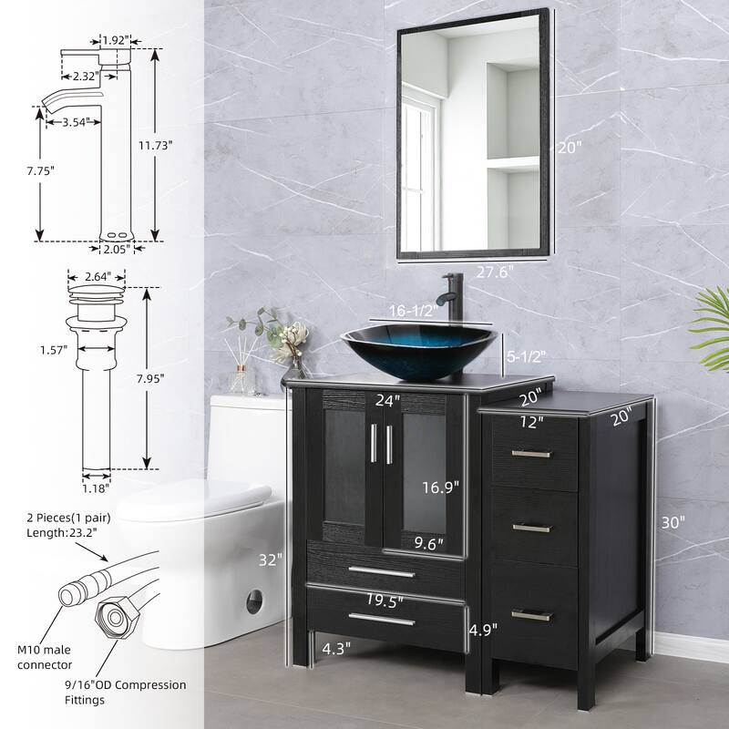 72" Bathroom Vanity Set Vessel Sink Cabinet Mirror Combo