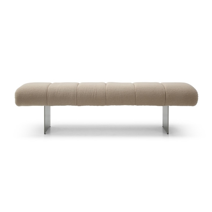 HomeRoots 63" Beige and Nickel Boucle and Steel Upholstered Bench - 63.00 in. x 17.00 in. x 19.00 in.