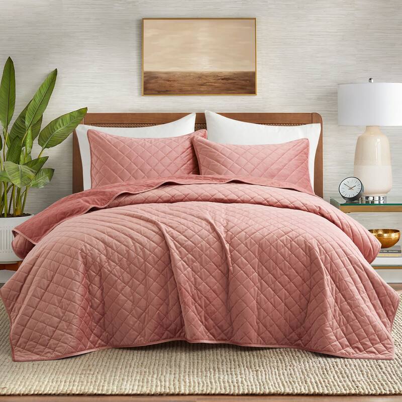 3-Piece Reversible Ultra Lighweight Coverlet Premium Microfiber Bedspread Quilt Set - Pink Velvet - 106" x 90"