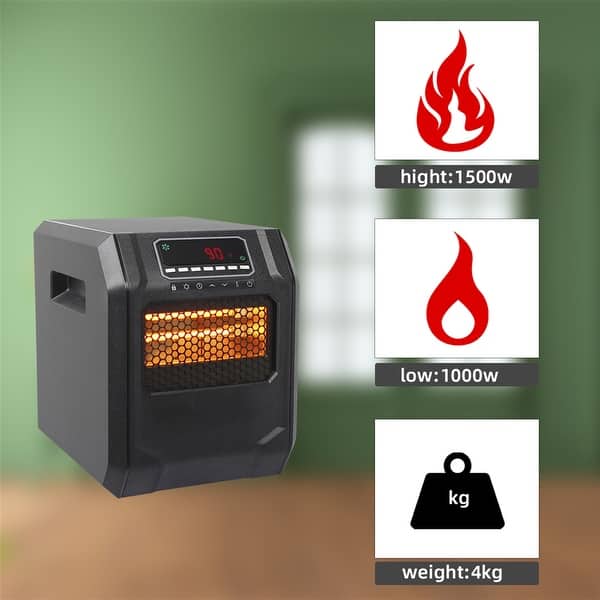 slide 1 of 7, 1500W Quartz Tube Heater with Digital Style with Remote Control, Black