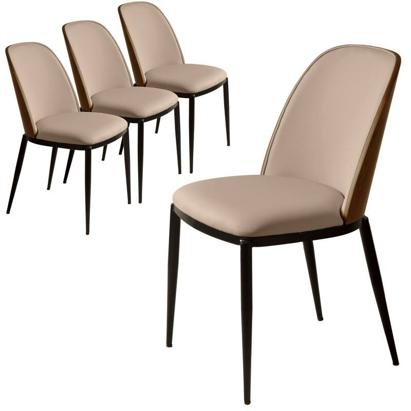 Dining Chair with Upholstered Seat Side Chair with MDF Wood Frame in Steel Set of 4 - Walnut/Beige