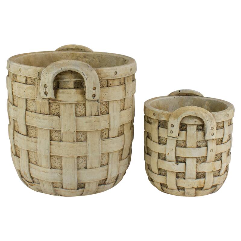 Set of 2 Beige Tobacco Basket Planter Set 9.5"