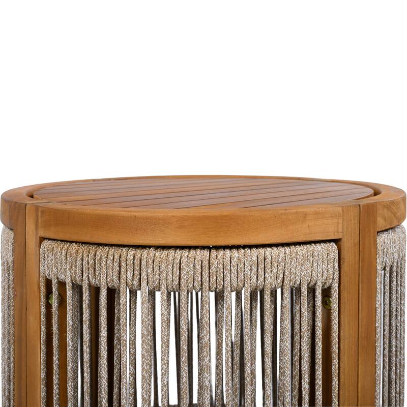 16.9" Acacia Wood Outdoor Side Table - Handwoven Rope Accent Boho Patio Table with All-Weather Durability