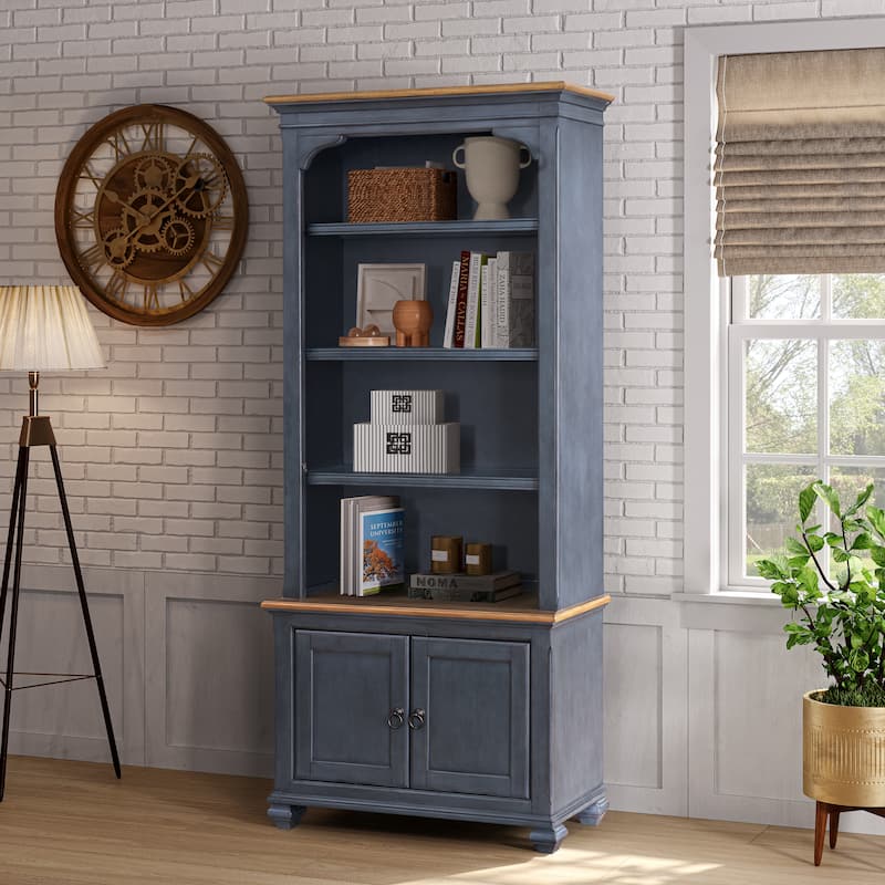 Bridgevine Home Americana 84 inch Universal Pier Bookcase, No Assembly Required, Corduroy Blue Finish - Corduroy Blue