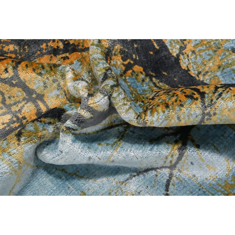 Hand Knotted Oriental Viscose Silk Carpet Modern Pictorial Multi-Colored Abstract Area Rug - 7' 10'' X 5' 9''