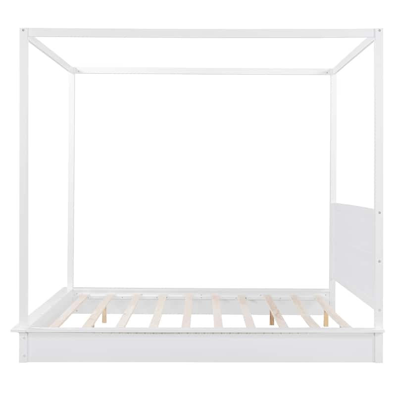 King Size Wood Led Canopy Bed ,Canopy Platform Bed With Support Slats, No Box Spring Needed
