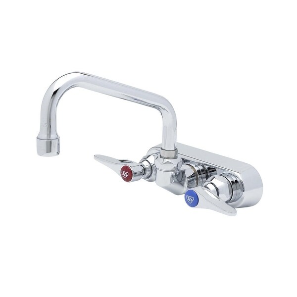 T and S Brass B-1115 Wall Mounted Workboard Faucet with 4" Centers, 6" Swing Nozzle, 2.2 GPM Aerator and Lever Handles - Chrome
