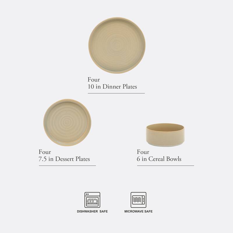 Gibson Elite Echo Bay 12 Piece Porcelain Reactive Glaze (Service for 4) Ceramic Plates and Bowls Dinnerware Set