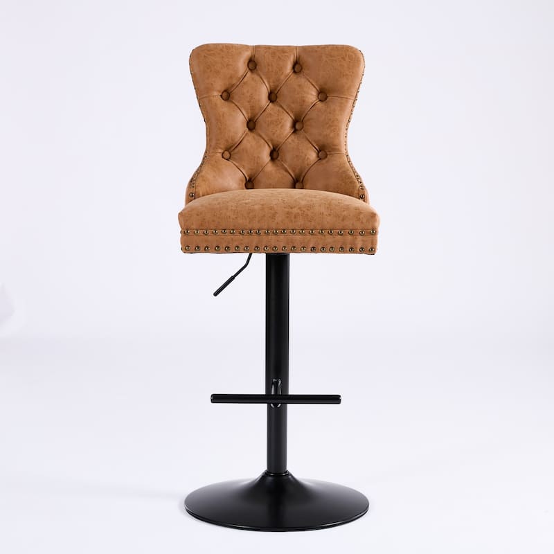 PU Leather Swivel Bar Stools Set of 2, Kitchen Island Chairs with Footstool, Upholstered Arm Chairs with Adjusatble Height