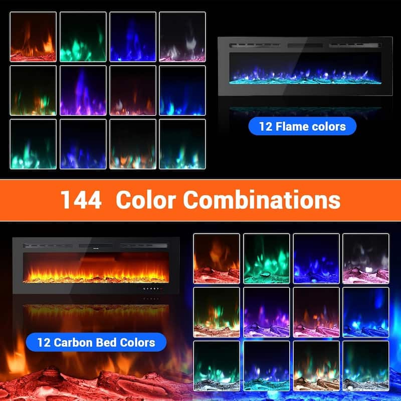 1500W/750W 60"" Electric Fireplace Heater, Dual Power with Thermostat