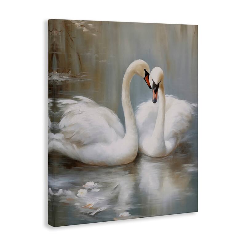 Stupell Kissing Swans on Pond Canvas Wall Art Design By Arlington Prints