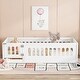 preview thumbnail 2 of 10, Teens, Child Bedroom Floor Bed with Slats, Solid Wood Bedframe, Heightened Safety Guardrails and Door, Twin Size, White