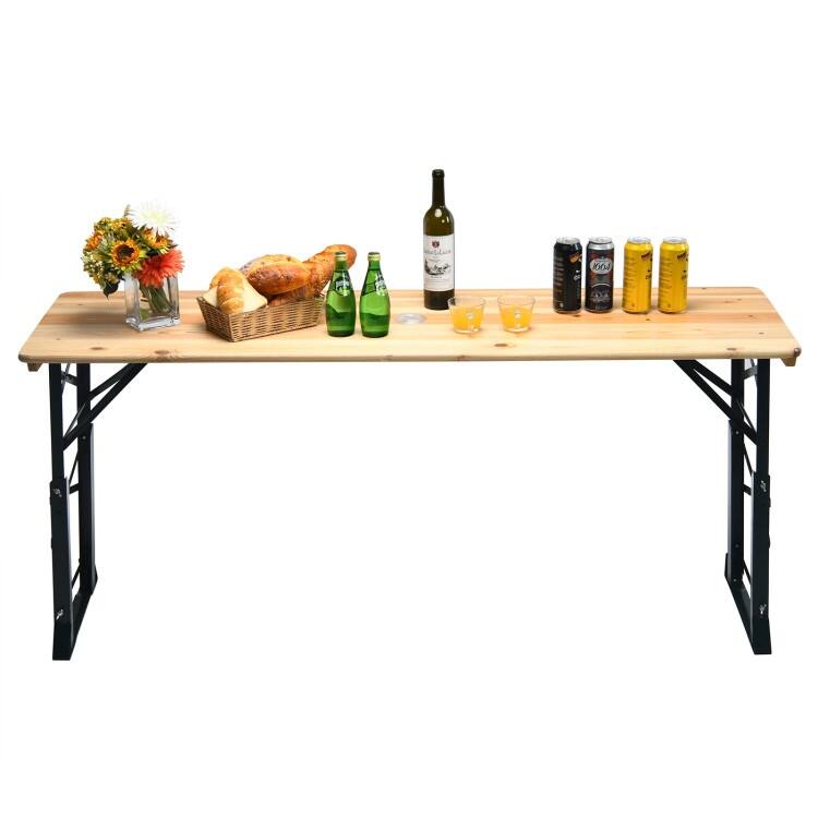 66.5" Outdoor Wood Folding Picnic Table with Adjustable Heights - 66.5" (L) x 20" (W) x 29.5"/41.5" (H)
