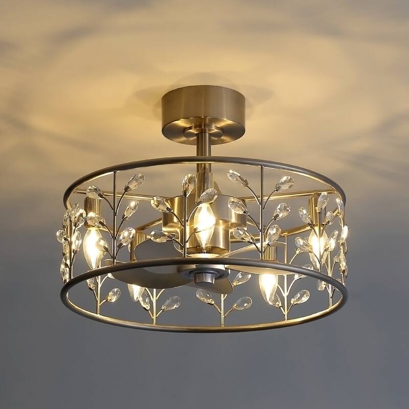 20" Glam Crystal Chandelier Caged Ceiling Fan with Light and Remote