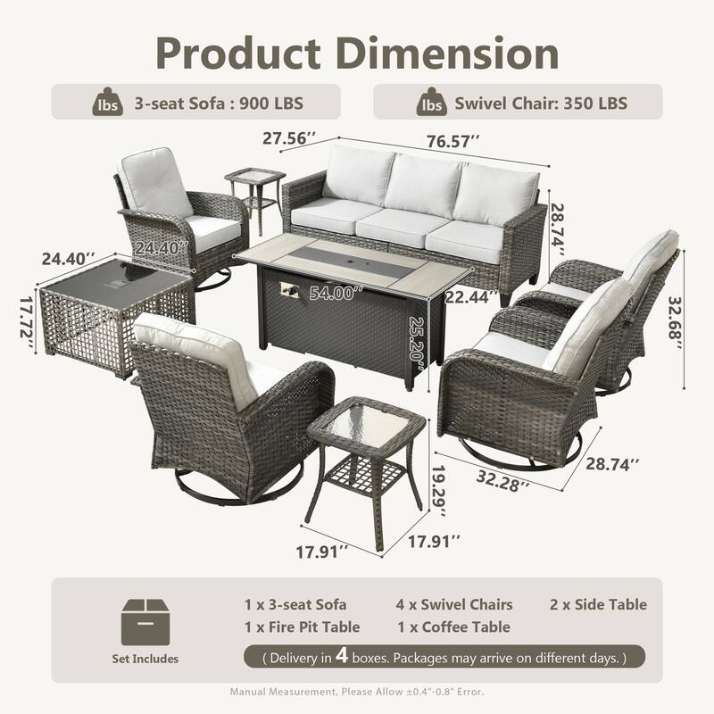 HOOOWOOO 9-piece Grey Wicker Outdoor Fire pit Set with Swivel Chairs
