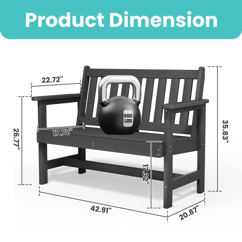 Outdoor 2-Person Garden Bench 42.92-in W x 35.83-in H