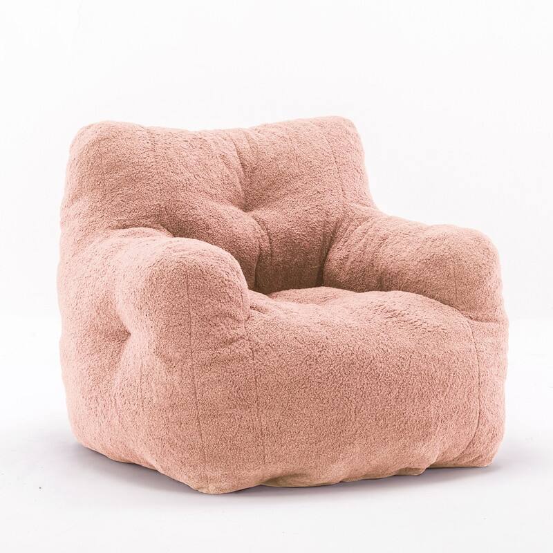 Grondin Mid-Century Modern Faux Fur Fabric Upholstery Bean Bag Chair Tufted Foam Padding Lazy Sofa with Armrests