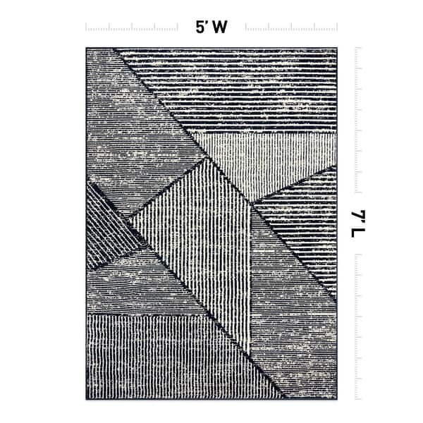 dimension image slide 2 of 14, Contemporary Distressed Geometric Area Rug