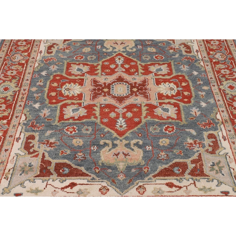 Blue & Orange Heriz Serapi Indian Area Rug Hand-Knotted Wool Carpet - 7'11"x 9'10"