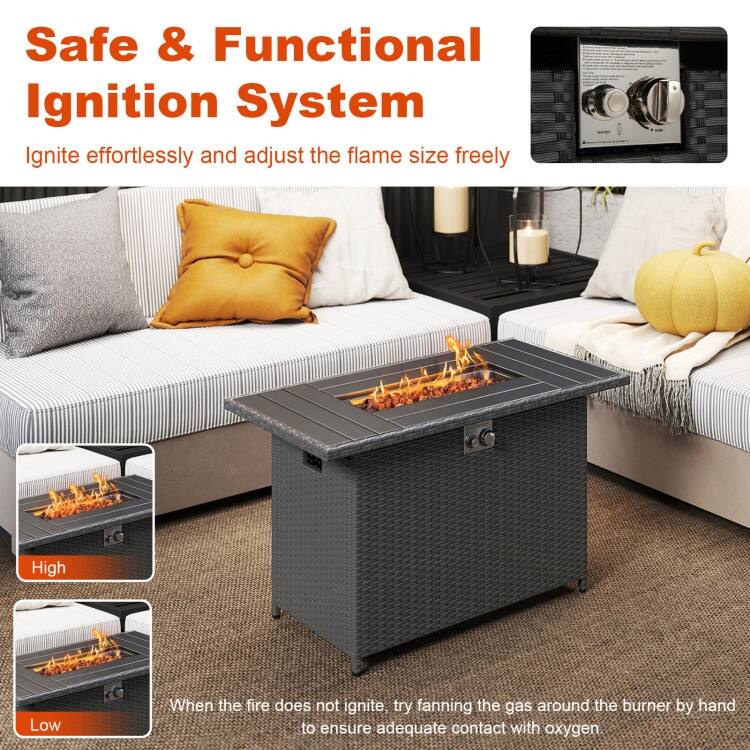 Propane Fire Pit Table 50000 BTU Outdoor Patio Heater with PE Rattan Coffee Table and Stainless Steel Burner