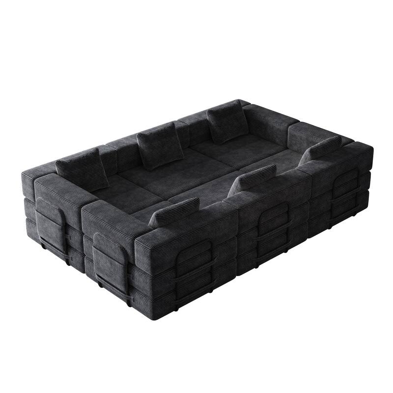 Corduroy Folding Loveseat Couch Set of 3 Convertible Sleeper Sofa Bed with Side Pockets, Modular Floor Mats with Anti-slip Pads