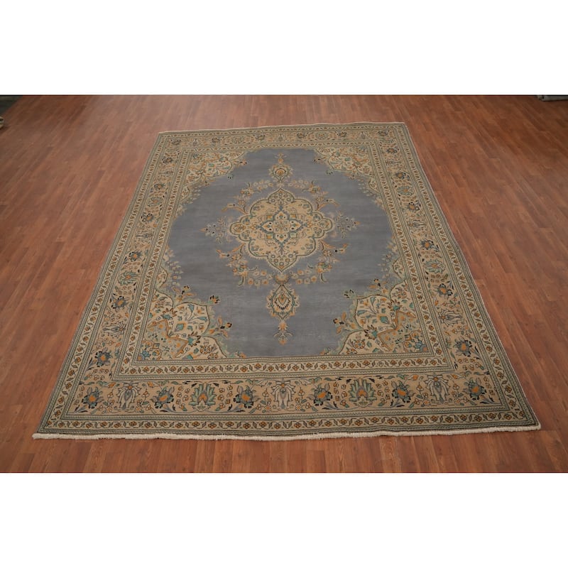 Hand Knotted Oriental 100% Wool Carpet Traditional Medallion Greys & Charcoal Tabriz Area Rug - 10' 6'' X 8' 0''