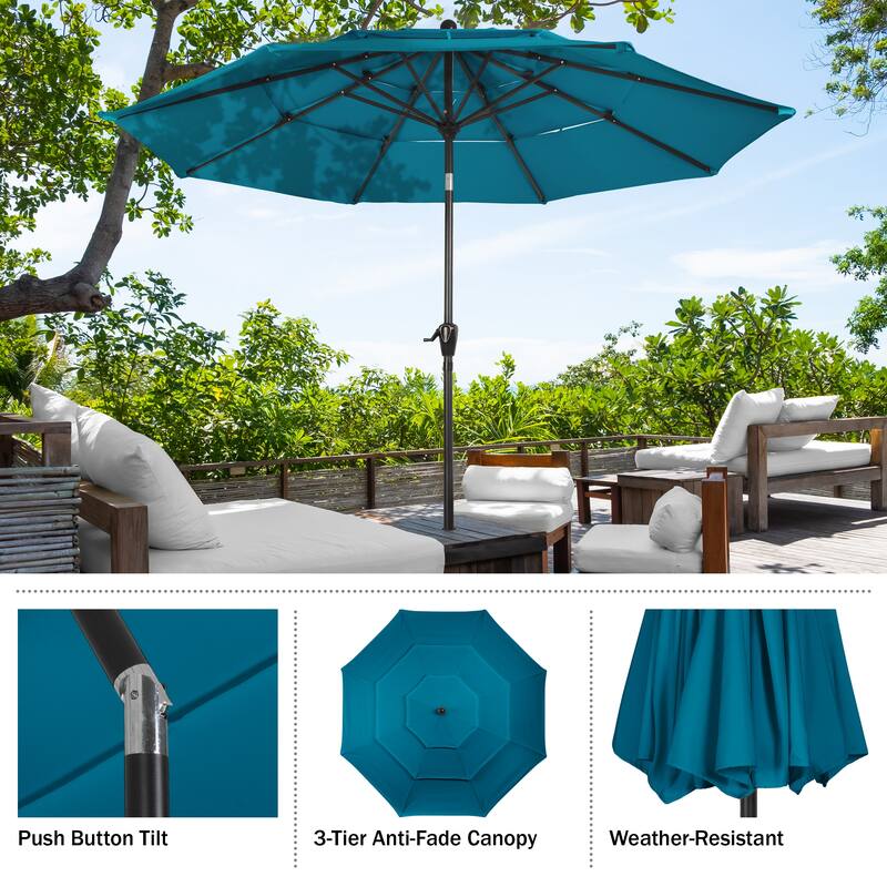 10 ft Patio Umbrella, 3-Tiered Sunshade with Push Button Tilt and Easy-Open Crank, Outdoor Umbrella for Deck, Yard