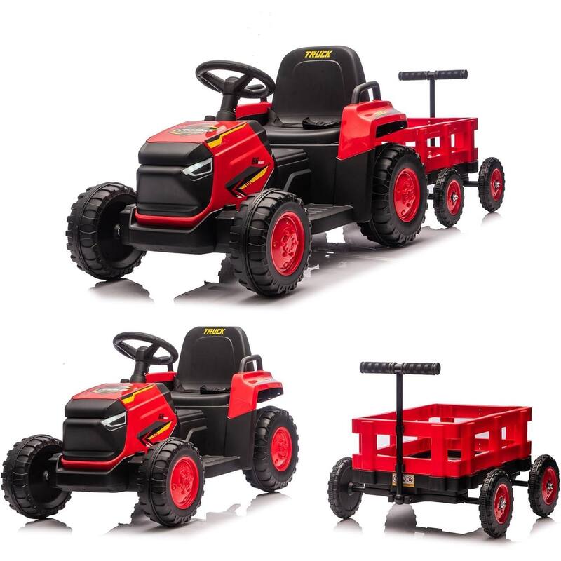 12V Electric Toddlers Ride on Tractor Toy with Detachable Garden Cart for Kids Best Gifts