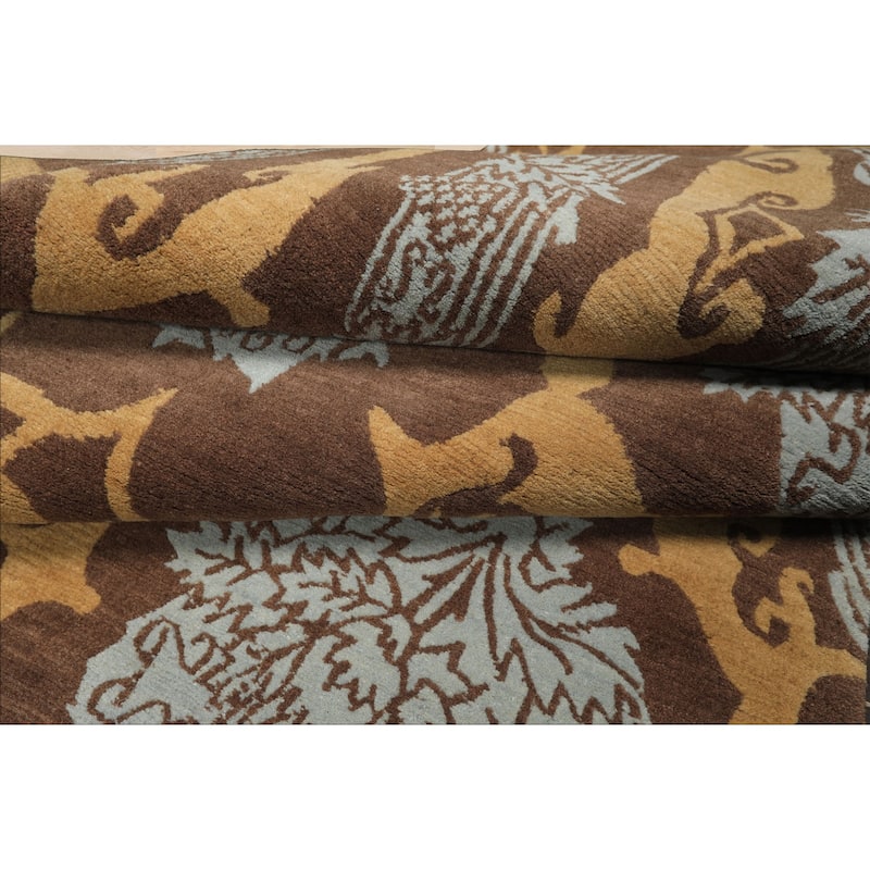 3x10 Tibetano Runner Hand Knotted Wool Brown Tibetan Arts & Crafts Rug - 3' x 10'