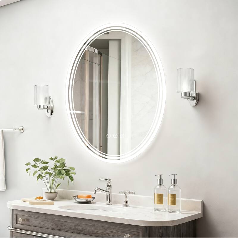 UL Certified Oval LED Bathroom wall Mirror, Anti-fog, 3-Color Dimmable