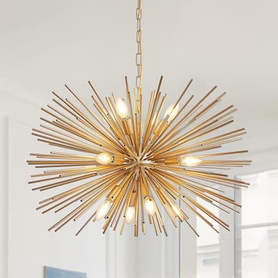29" 12-Light Gold Starburst Chandelier - Mid-Century - Living Foyer