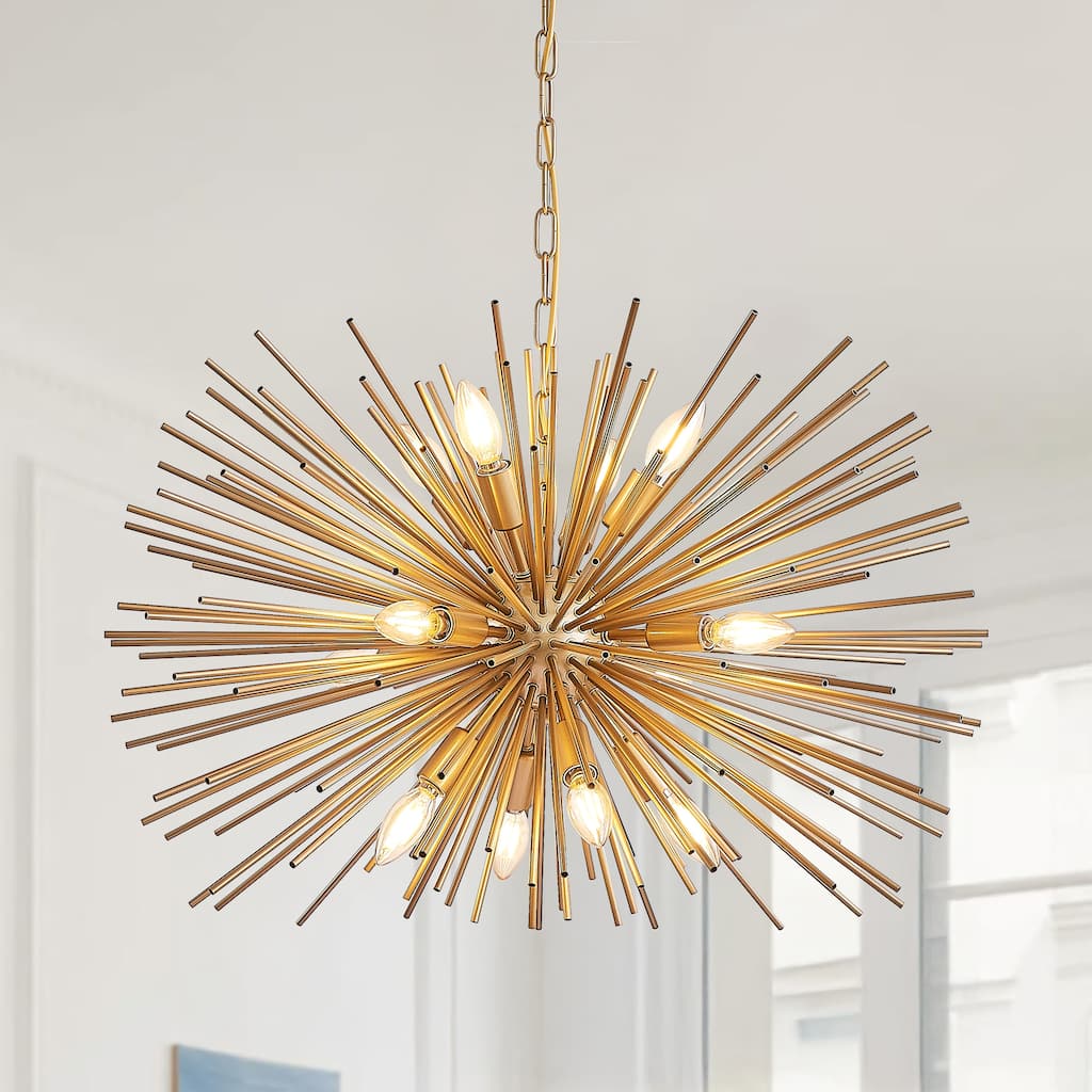 29" 12-Light Gold Starburst Chandelier - Mid-Century - Living Foyer