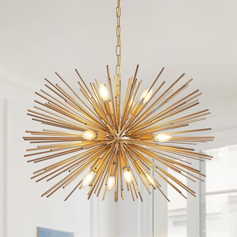 29" 12-Light Starburst Chandelier Gold Sputnik Pendant Light Fixture for Living Room, Dining Room(Bulb Not Included) - Gold