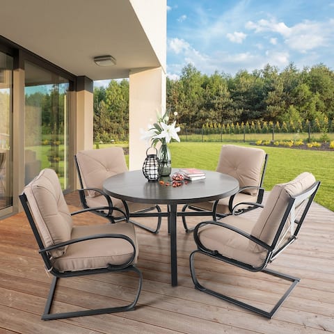 5-Piece Outdoor Patio Dining Set 44" Round Metal Table with a 1.6" Umbrella Hole and 4 Spring Motion Chairs