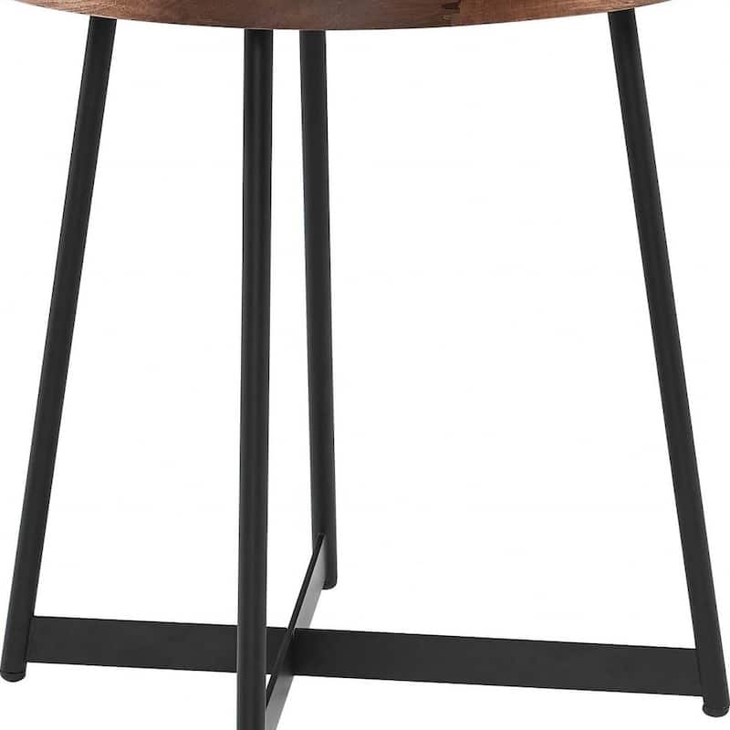 22” Round Walnut Side Table Contemporary Wood Top with Black Steel Cross Base for Living Room - 21.66"L x 21.66"W x 22.05"H