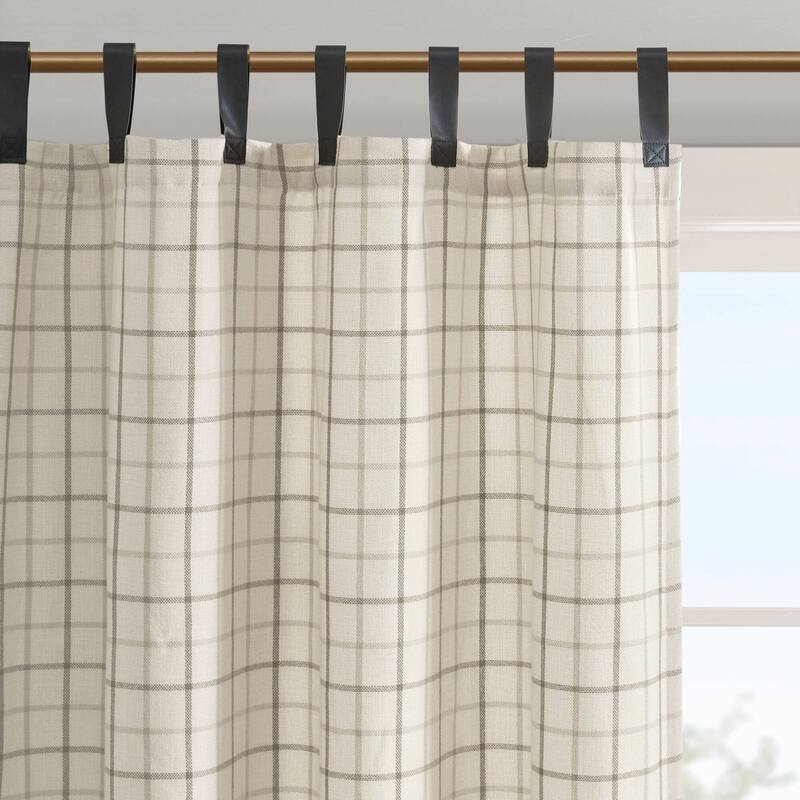 Madison Park Anaheim Plaid Faux Leather Tab Top Single Curtain Panel with Fleece Lining