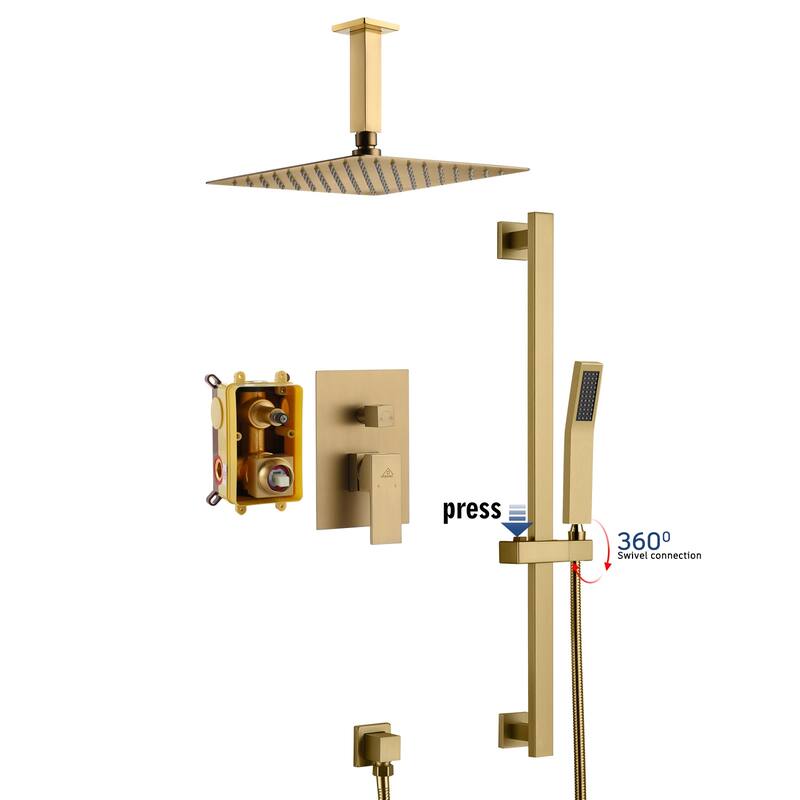 2 Function 10-inch Ceiling Mount Dual Shower Heads Shower System With Sliding Rod Shower Hand