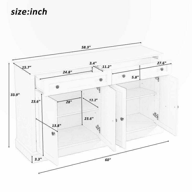 Kitchen Sideboard with 2 Drawers and Adjustable Shelves for Dining Room