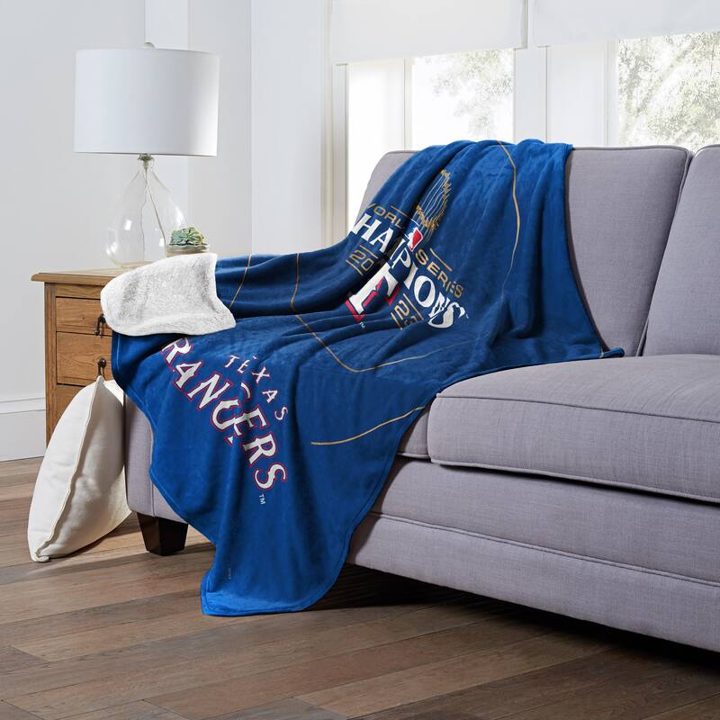 MLB 2023 World Series Champions Glory Texas Rangers Silk Touch Sherpa Throw Blanket