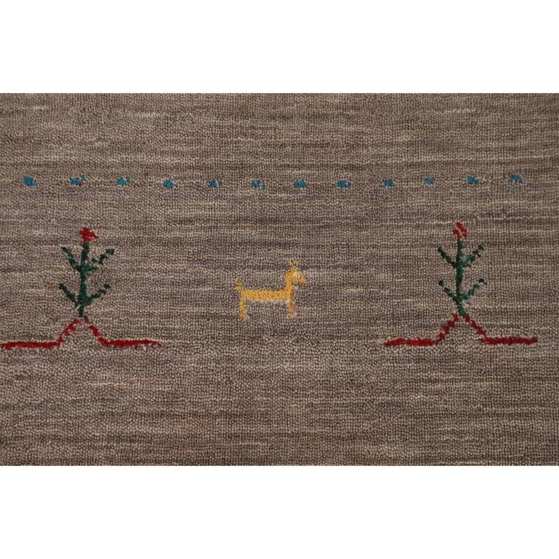 Brown Gabbeh Area Rug Handmade Oriental Wool Carpet - 6'8"x 9'9"