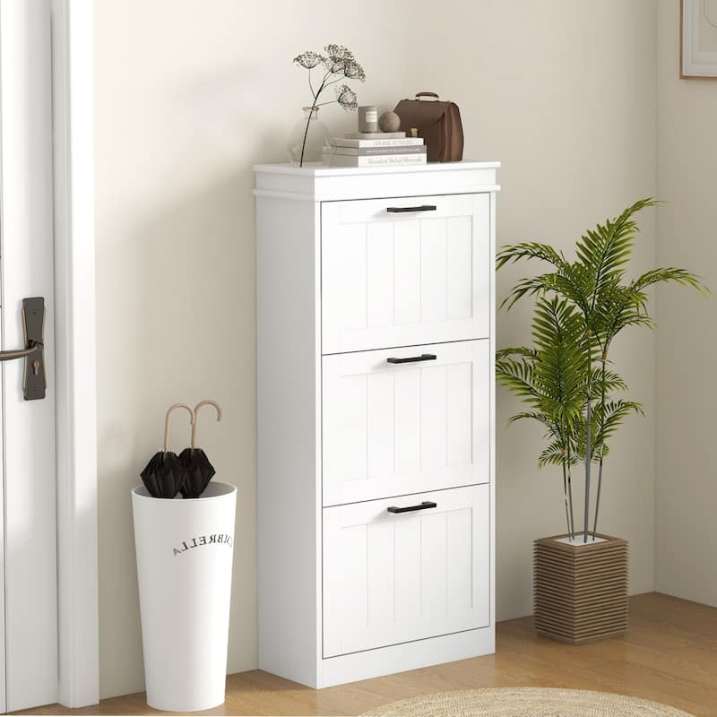 Shoe Cabinet for Entryway, Narrow Shoe Rack Storage Organizer with 3 Flip Drawers and Adjustable Shelves for 15 Pairs of Shoes